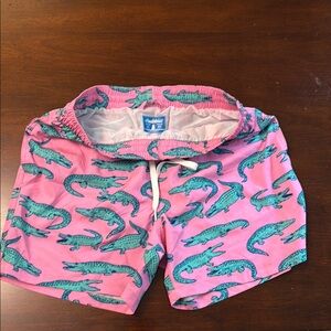 NWOT Chubbies Pink and Green Swim Trunks with Alligator Print, 5.5”inseam